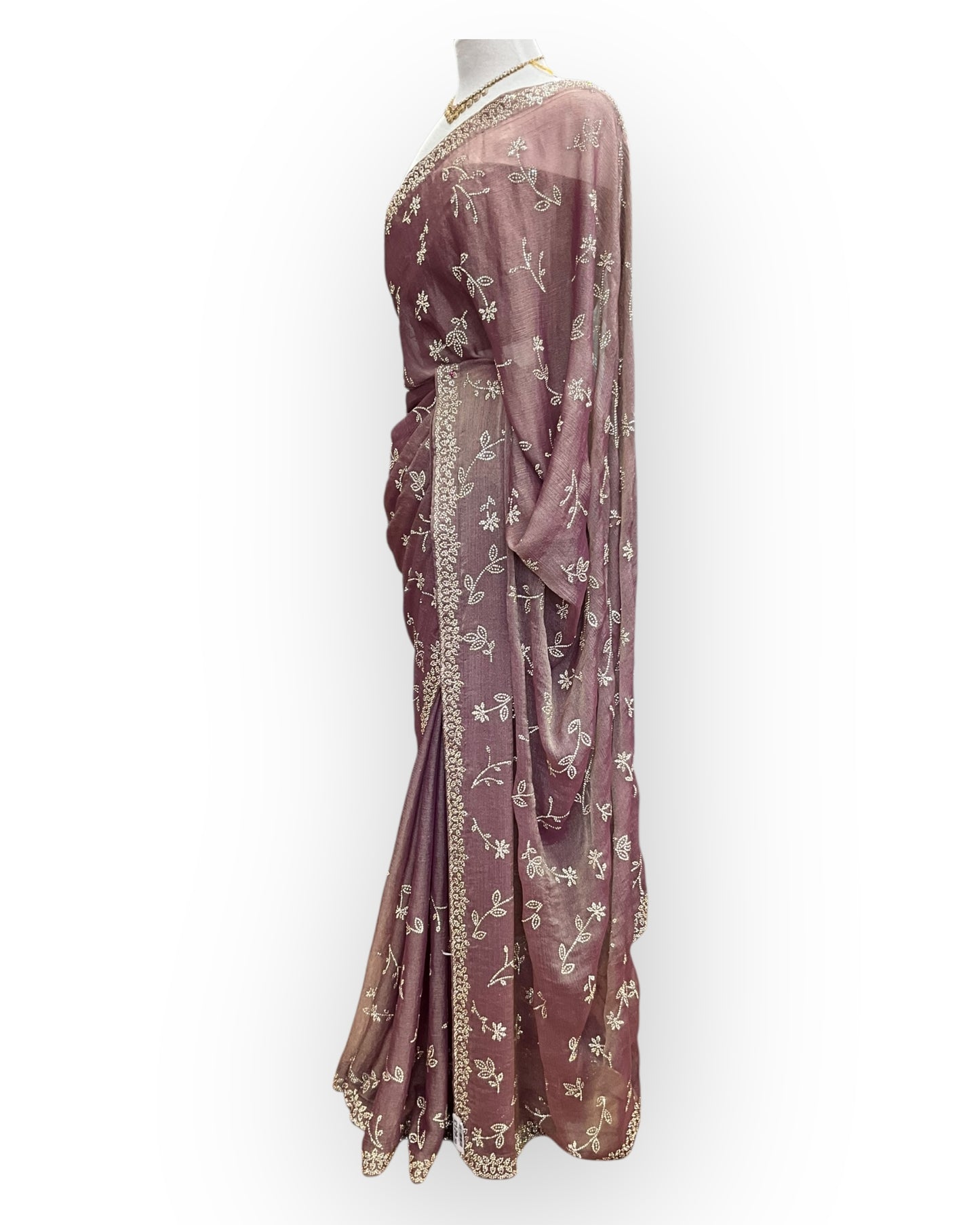 Dusty Pink - Chiffon Crepe - Party Wear Embroidered Saree with Blouse Piece - SP2504004 PY