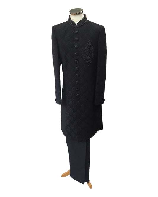 Stunning Black Self Brocade Sherwani with Hand work - BS893 CP 0823