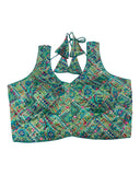 Turquoise - Silky printed Saree / Lehenga blouse - With Mirror Work - Margin to loosen - UK Stock - AF2342 A 0923