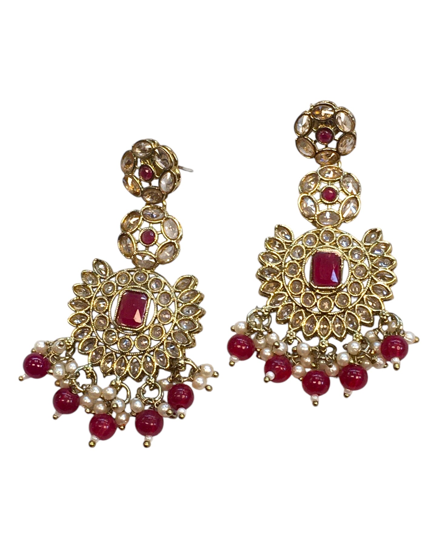 Magenta - Large - Antique Gold Finish Traditional Earrings - Bollywood - Weddings - PRI1773 11Tp24