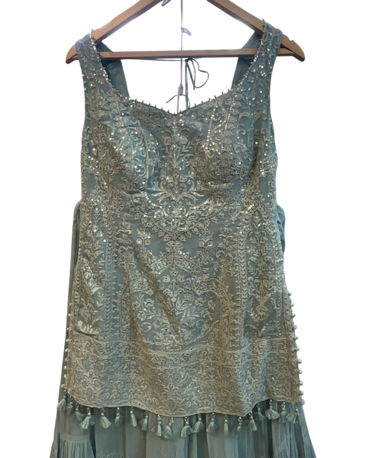 UK 12 / 38" - Pastel Light Blue - Designer Ladies Indian Medium Top Palazzo Trousers Suit - UK Stock - 2/3 days delivery - VMK CHARMI RP