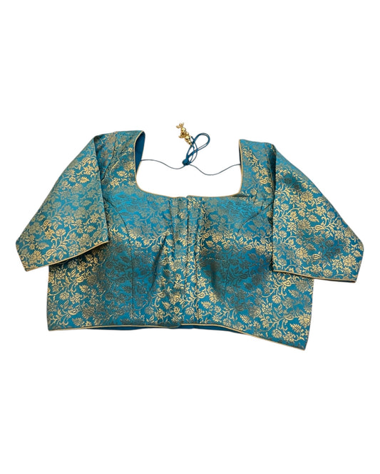 38" & 42" - Turquoise Blue / Firozi - Banarasi Brocade Saree / Lehenga Blouse -UK Stock - Quick Dispatch - X1126 01A25