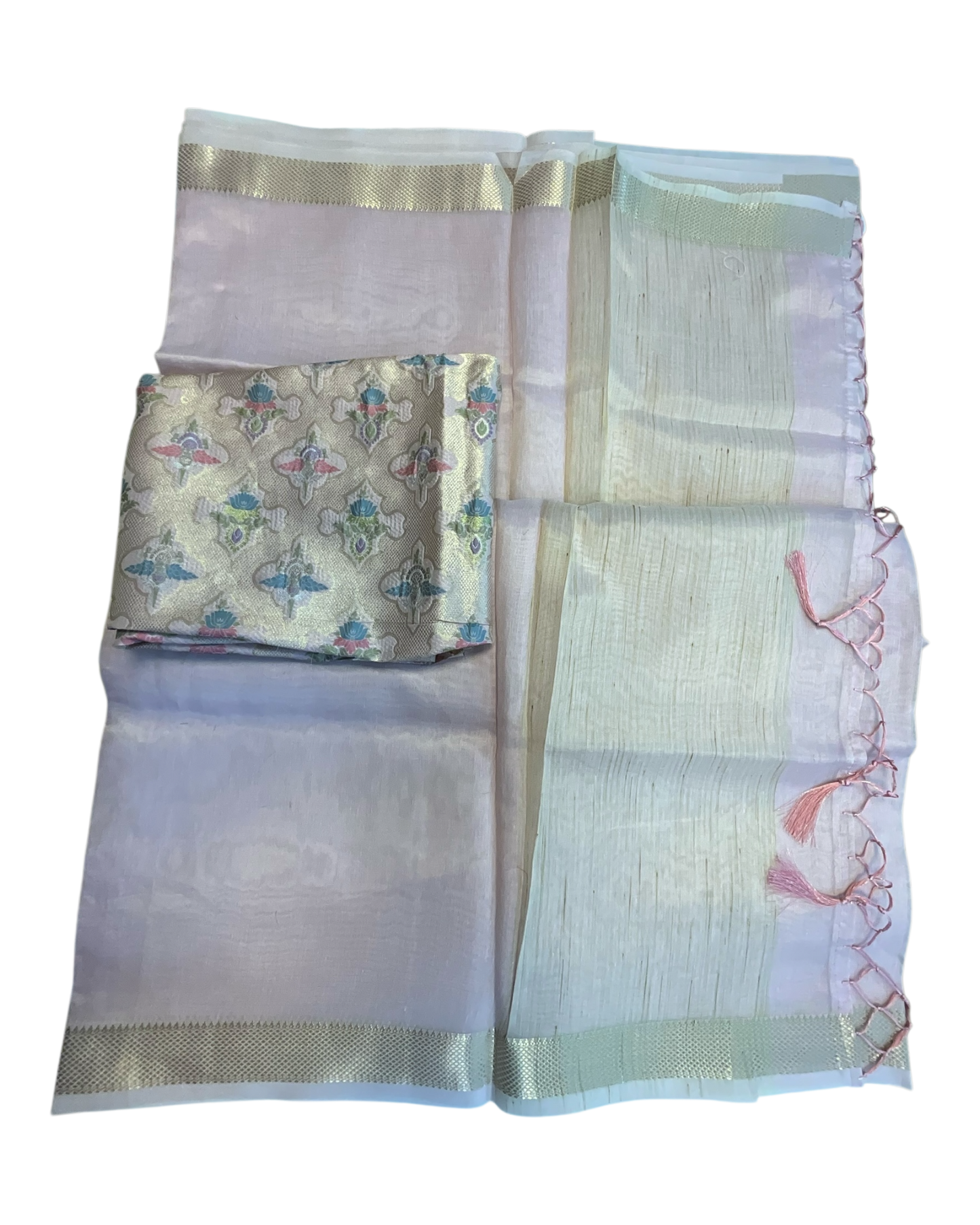 Lilac - Fancy Cotton Silky Saree with Brocade Blouse Piece - UK Stock - 2/3 days Delivery 12KP25 RT411004