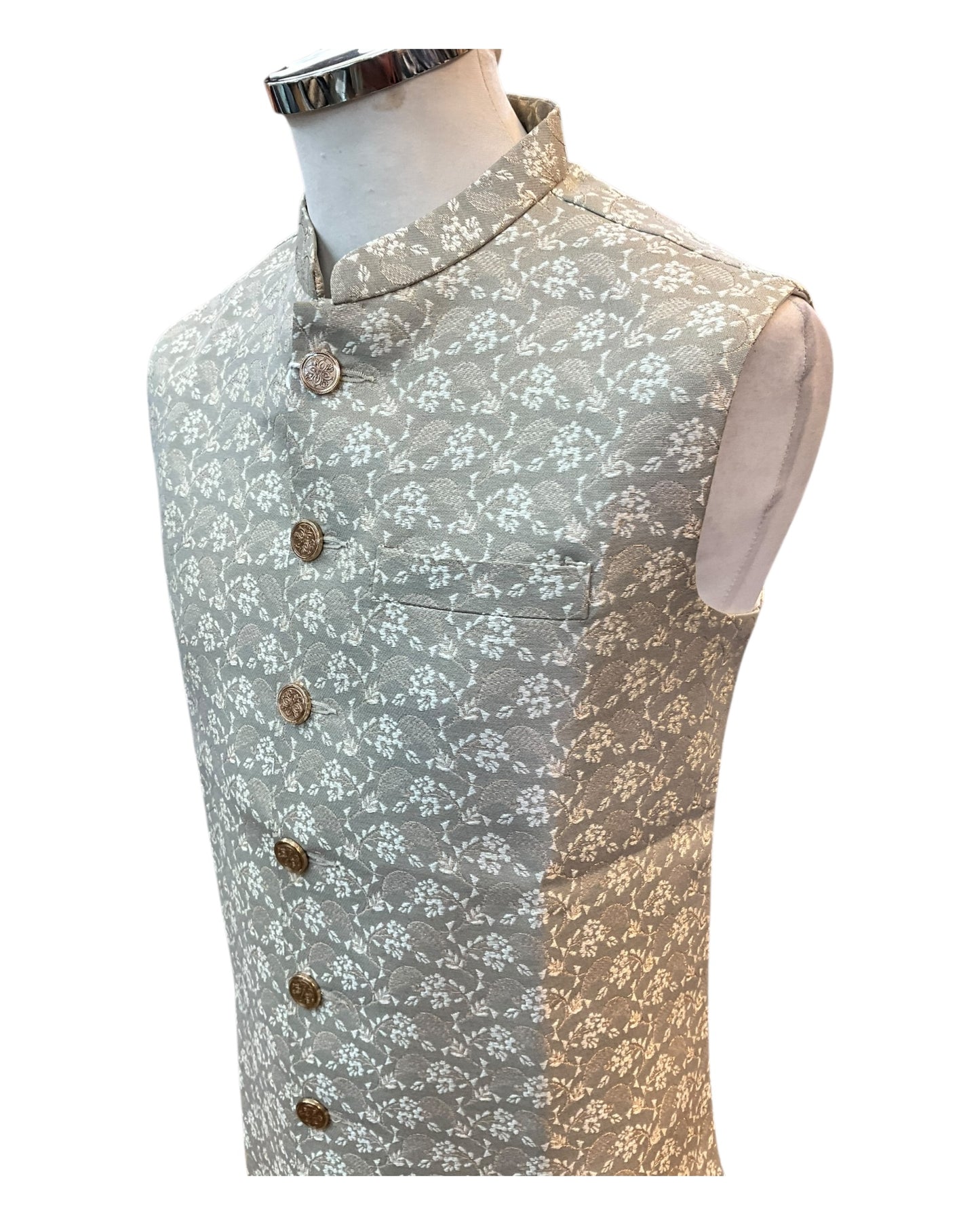 Beige Banarasi Brocade - Premium Mens Indian Waistcoat - UK Stock - 24 hr Dispatch - VNS-JKT23 10KT25)