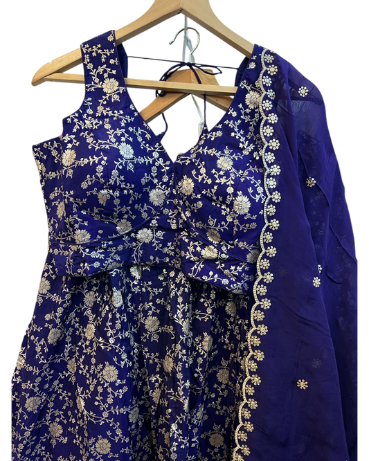 Purple - Banarasi Brocade Silky Lehenga Set - Mehndi / Sangeet / Bridesmaids / Weddings / Garba - Size UK 12 (38" Bust) Adjustable to Size 14 - UK Stock - 24h Dispatch - AF2601 02VP26