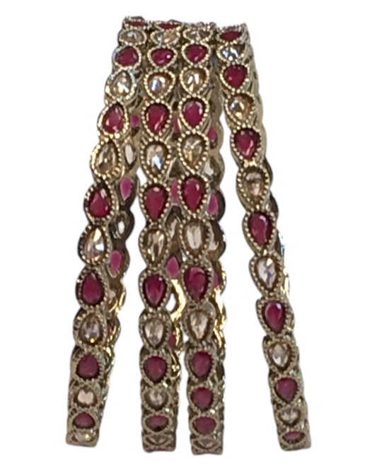 Antique Gold Finish FUCHSIA / MAGENTA  Reverse Stone Bangles (Set of 4) - Mix N Match - NBA2401Jp