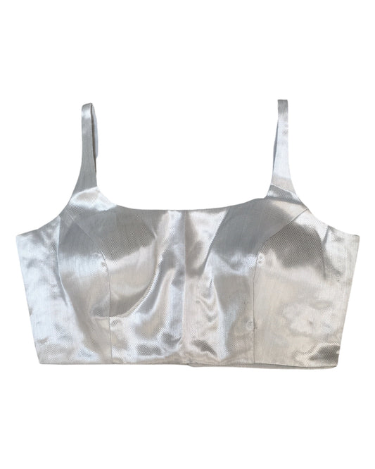 Silver - Rich Banarasi Thin Strap Designer Saree blouse with cups, 38" - UK Stock - Quick Delivery - RNK - R651- H