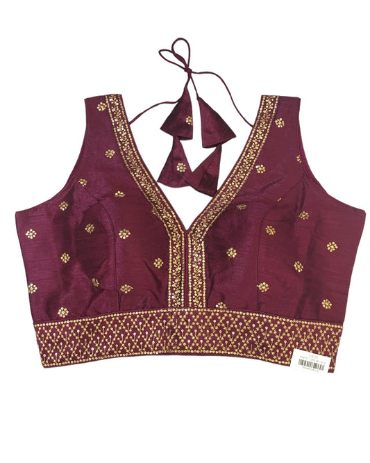 Wine - Dupion Silky Saree / Lehenga blouse - 38" Bust (UK 12) Can be let out to size 16 - AF2406 H 0324