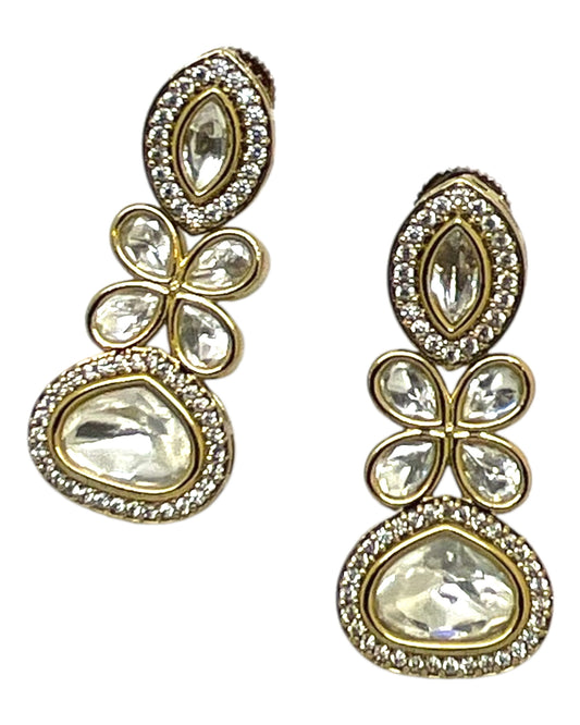 Clear / Neutral - Medium Size Antique Gold Finish Choki Necklace Set with Earrings - Bollywood - AVON-KU06 08VV25