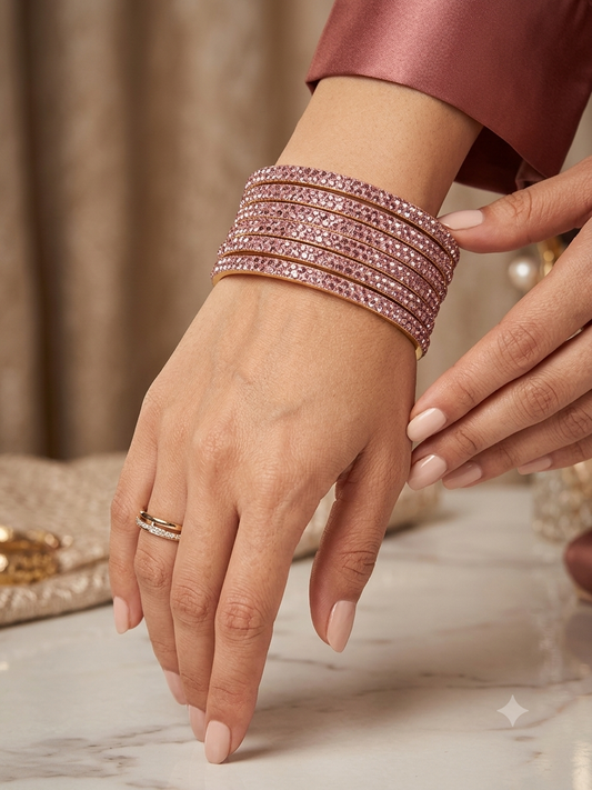 Lilac - Set of 8 Stone Bangles - M to XXL - HAN2601 07Ka26