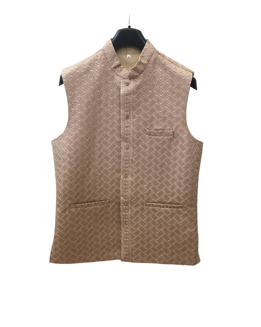 Dusty Pink - Rich Lucknowi Sequins Mens Waistcoat - Bollywood - KCS4010 VH 0324