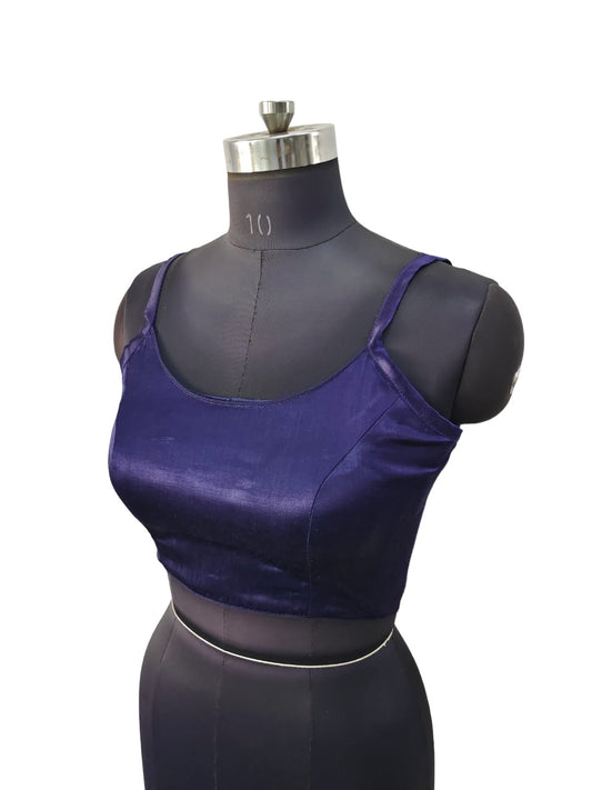 Navy Blue - Spaghetti Strap Gaji Silk Saree / Lehenga blouse - 38" Bust - UK 12 - Back Fasten - AF2402 A 0324