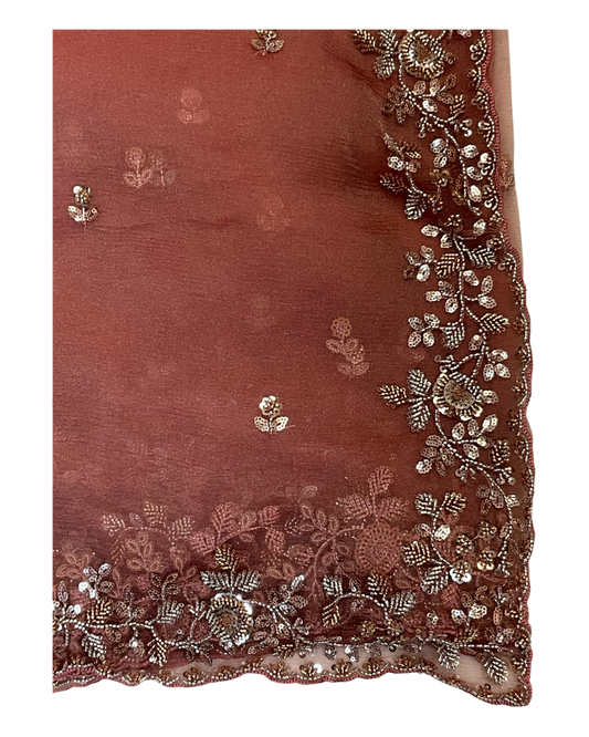 Coral - Rich Saree with Bead Embroidery and Blouse Piece - UK stock - 24hr Dispatch - RS2523 TH