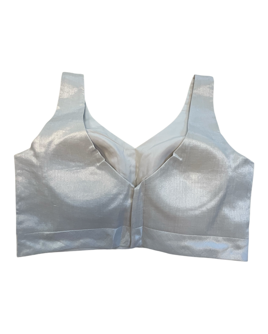 Size 42" / UK 16 - Silver - Silky Saree blouse with cups, Sleeveless - UK Stock - Quick Delivery - RNK - R722A-KY