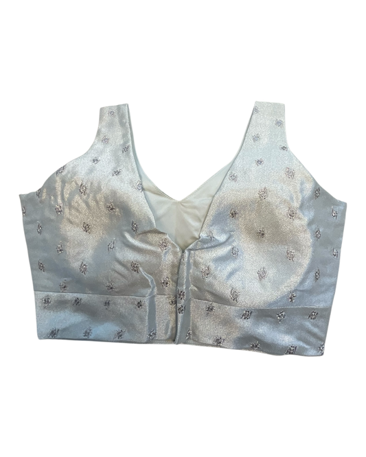 36" / UK 10 - Silver - Self Butti Saree blouse with cups, Sleeveless - 36" - UK Stock - Quick Delivery - RNK - R948-KK
