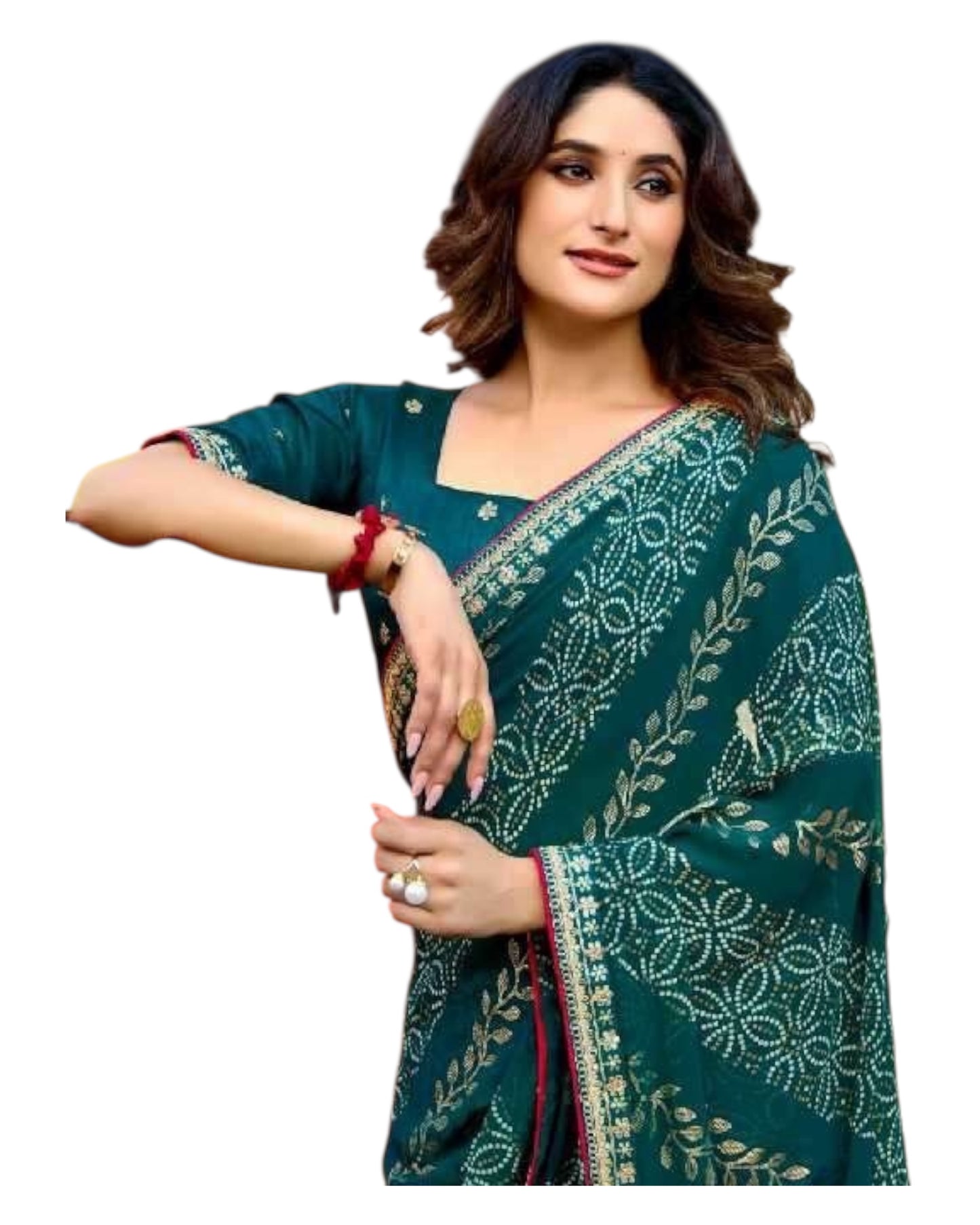 Teal - Bandhani Printed - Chiffon Saree with Blouse Piece - KAS-Chuneri 305 10KV25