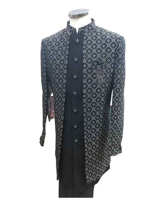 Stunning Double Layered Mens Black Sherwani - SHU2401 AY 0124