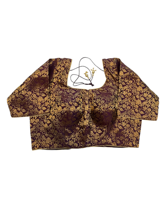 38" & 42" - Wine / Dark Purple - Banarasi Brocade Saree / Lehenga Blouse -UK Stock - Quick Dispatch - X1126 01A25