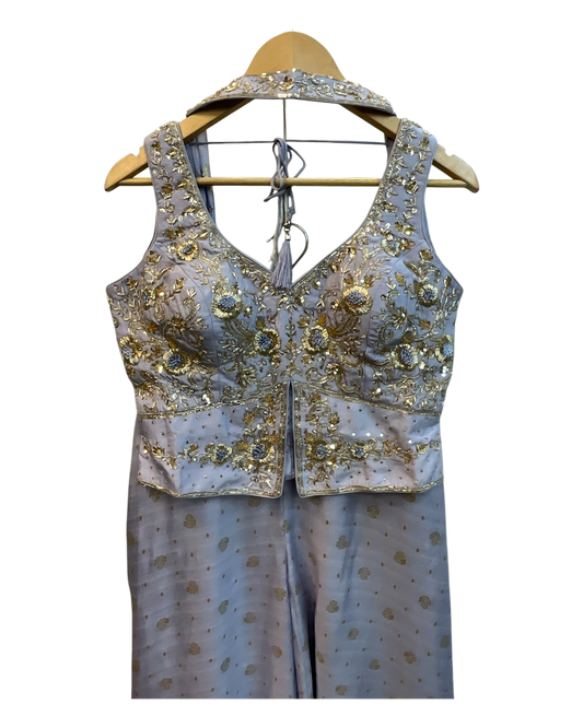 UK 12 / 38" - Lilac - Designer Ladies Indian Short Top Palazzo Trousers Suit - UK Stock - 2/3 days delivery - VMK JINA RY