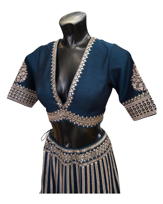 Petrol Blue - Designer Ready Made Lehenga Set - Size 14 (40") UK Stock - 24h Dispatch - VMK180 CP 0425
