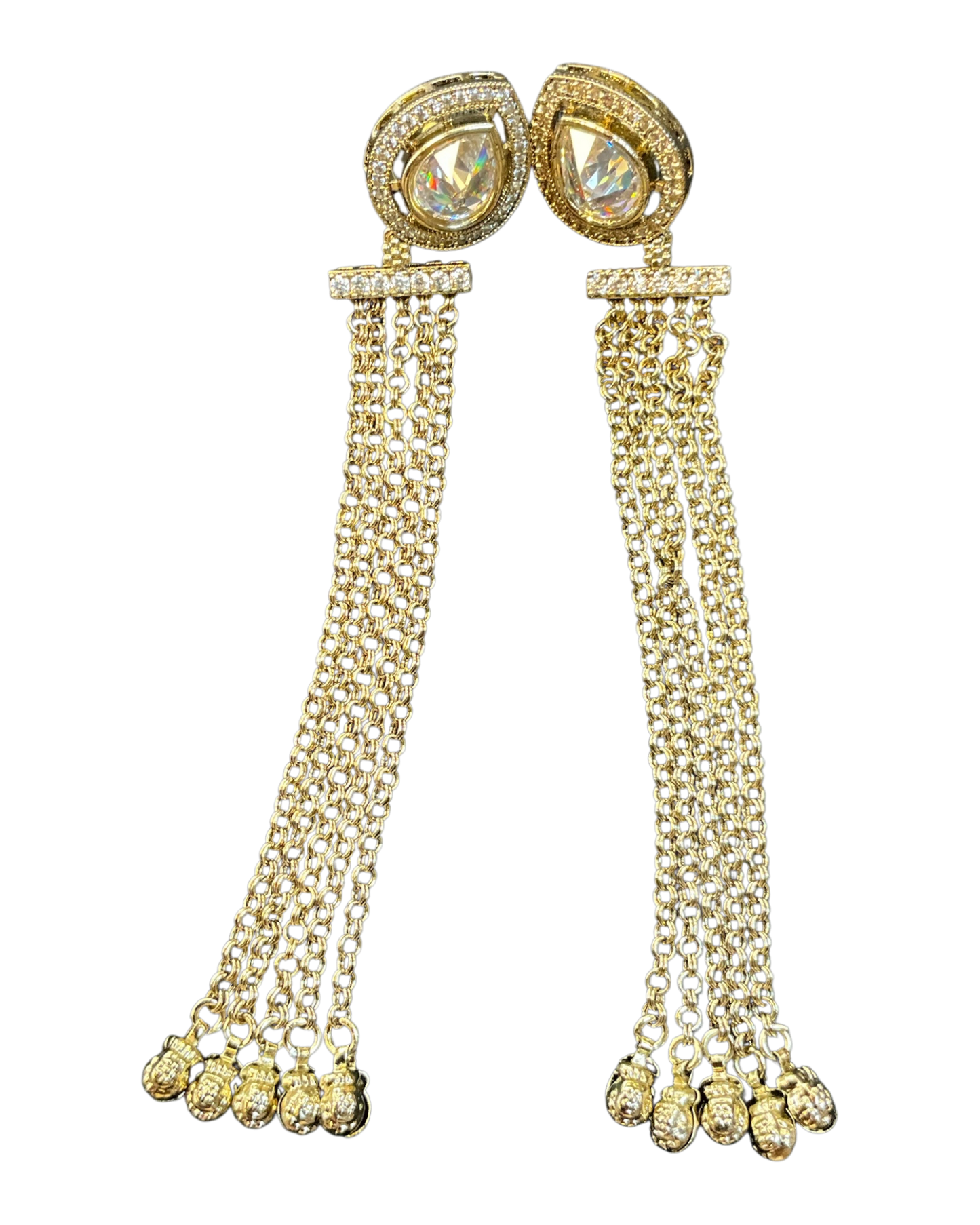 Clear - Medium - Antique Gold Finish Traditional Earrings - Bollywood - Weddings - 15ER679 07P26