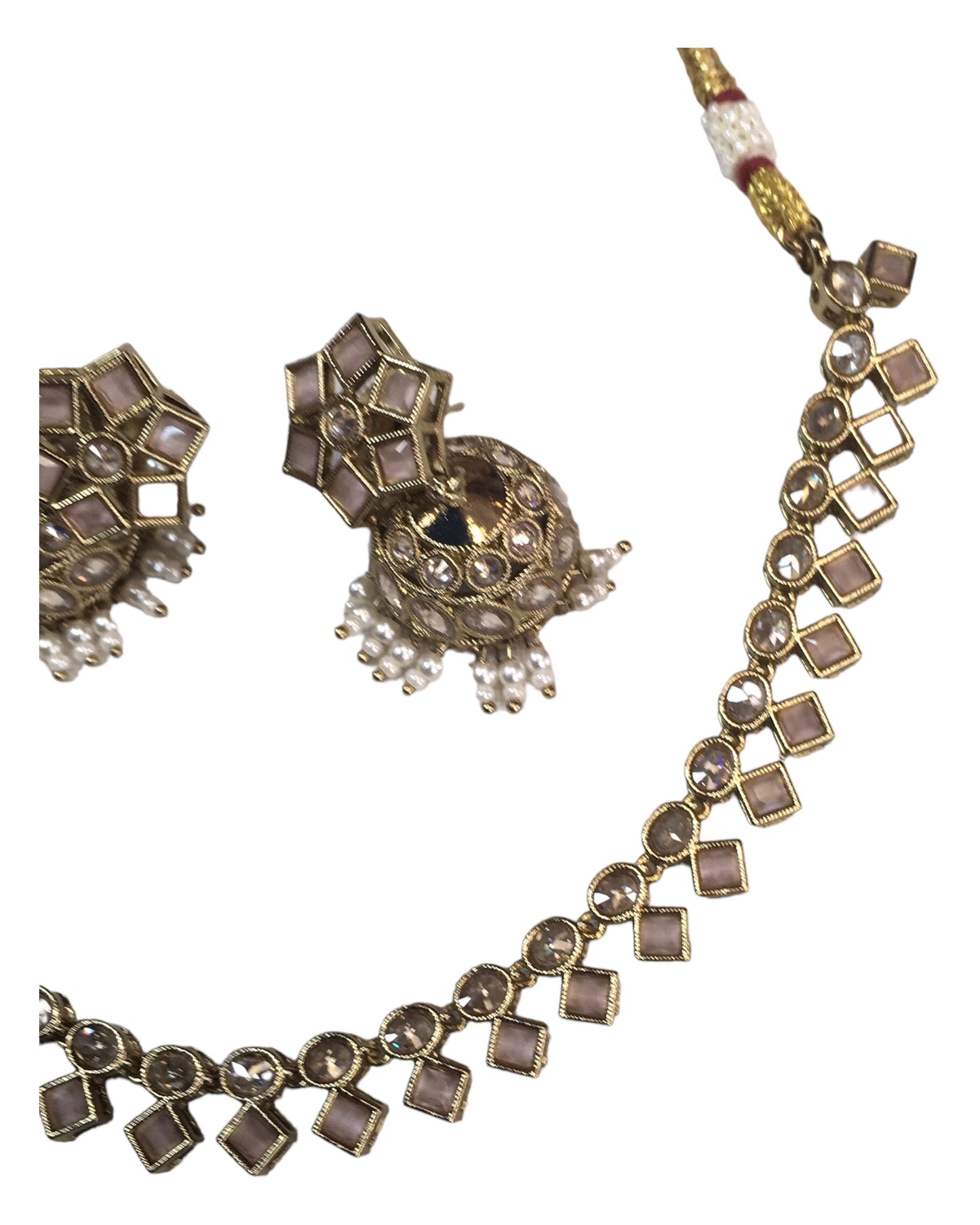 Peach - Small - Antique Gold Finish Necklace Set with Earrings - AE2405 C 0724