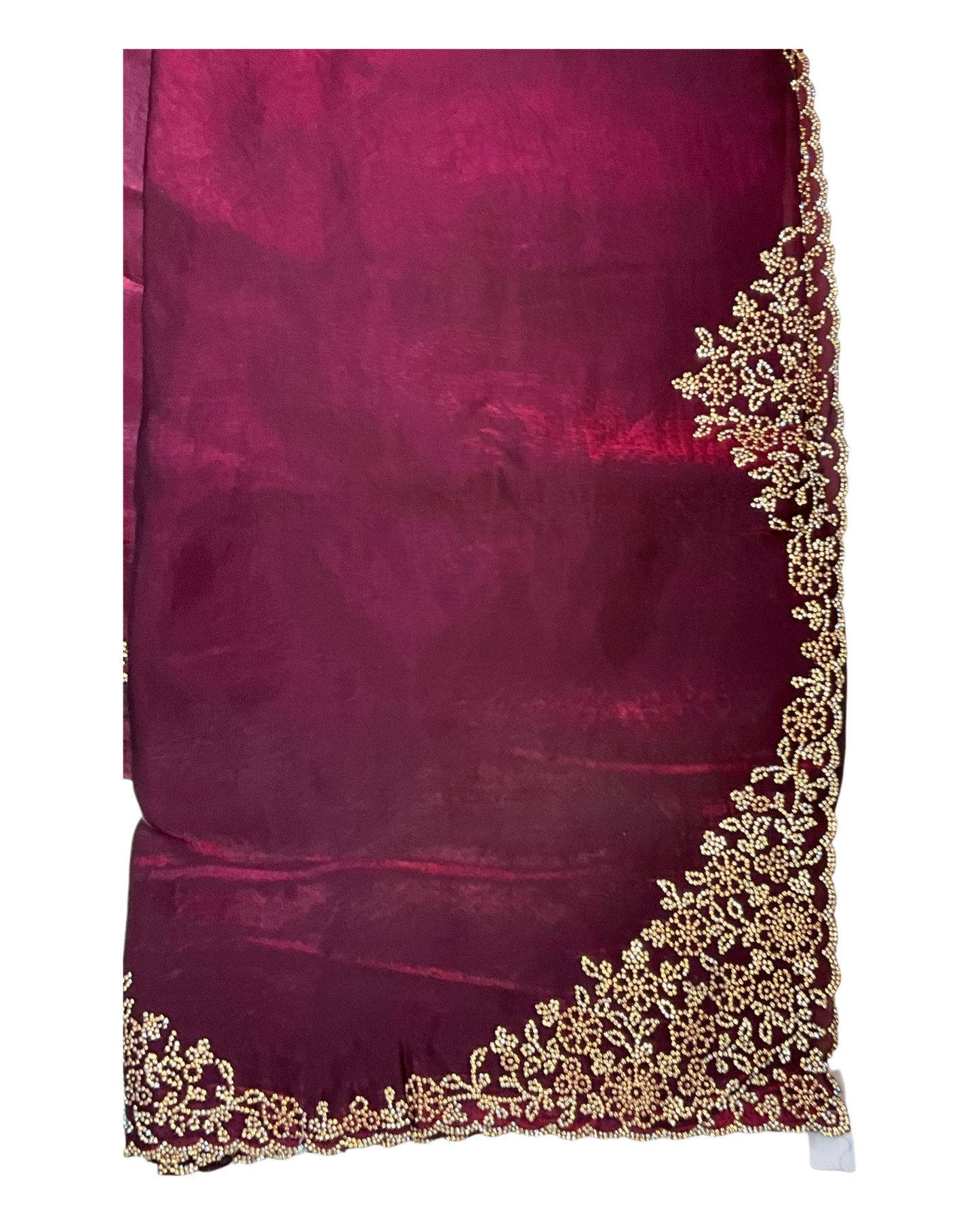 Dark Magenta - Rich Saree with Stone Work Border and Blouse Piece - UK stock - 24hr Dispatch - RS2511 TA