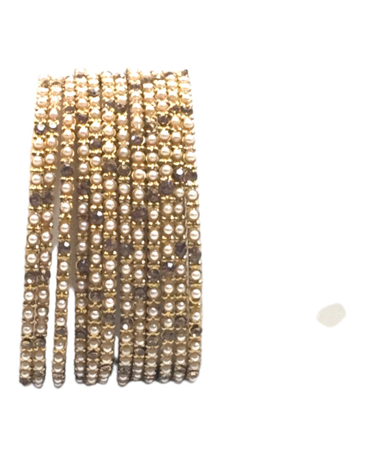 Gold Stones - Set of 12 Stone / Pearl Bangles - Antique Gold Finish (Pair) - JAN739 Vp 0923