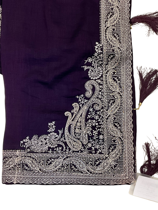 Wine / Purple - Classic Saree with Thread / Stone Work and Blouse Piece - UK stock - 24hr Dispatch - RS2506 VP