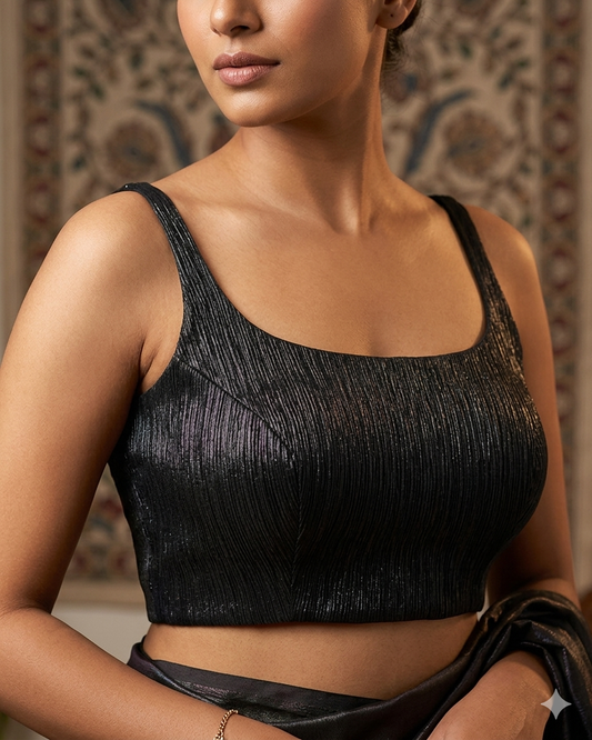 36" / UK 10 - Dark Navy - Rich Designer Saree blouse with cups, Sleeveless - UK Stock - Quick Delivery - RNK - R931-H