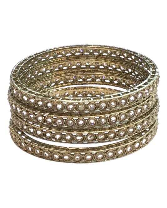 Antique Gold Finish Gold Reverse Stone Bangles (Set of 4) - Mix N Match - SR210Pp