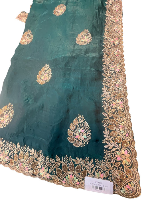 Jade Green - Saree with Thread / Stone Work and Blouse Piece - UK stock - 24hr Dispatch - SP2614 VJ
