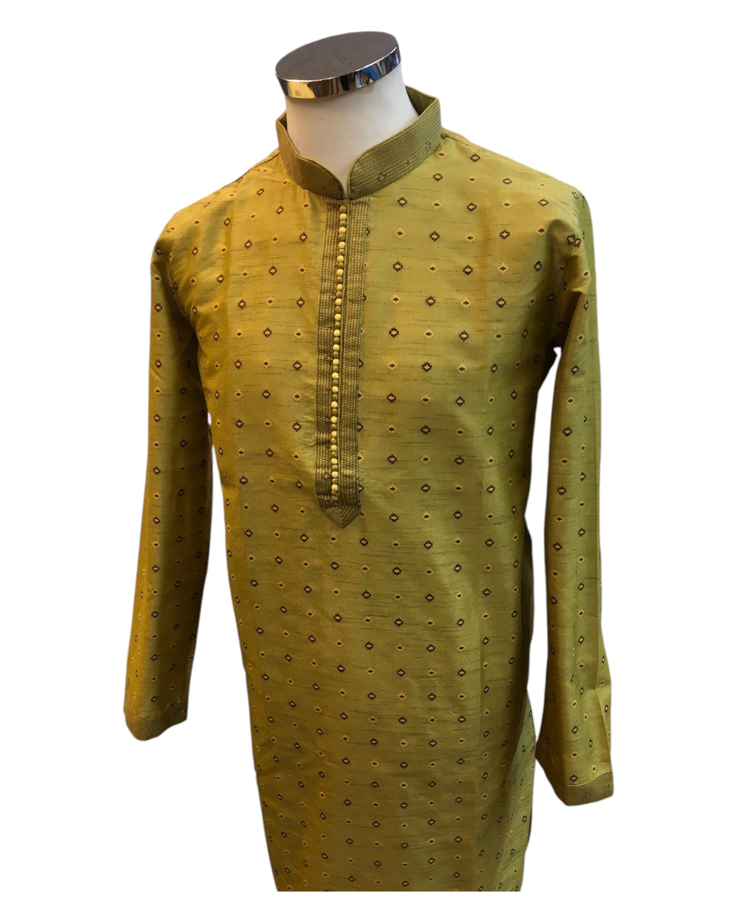 Mehndi Yellow - Brocade - Mens Indian Kurta set - Weddings / Walimas , Sangeet, Eid, Mehndi / Henna - NAD2510 01KR25