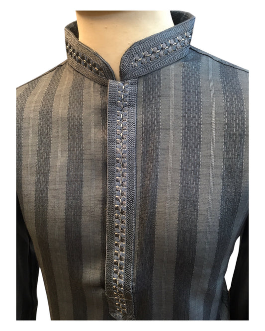 Dark Grey - Silky - Mens Indian Kurta set - Weddings / Walimas , Sangeet, Eid, Mehndi / Henna - NAD2514 01KP25