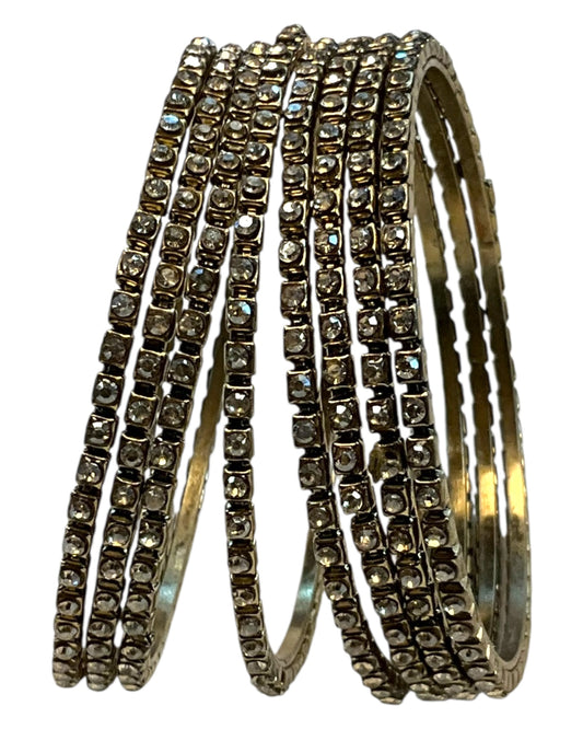 Gold Stone - Antique Gold Finish Bangles Set (Set of 8) - UK stock - SM, M, L, XL JAN3079 08Vp25