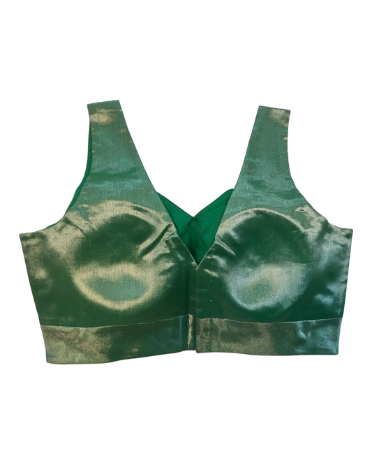 Size 38" / UK 12 - Green - Silky Saree blouse with cups, Sleeveless - UK Stock - Quick Delivery - RNK - R722A-KY