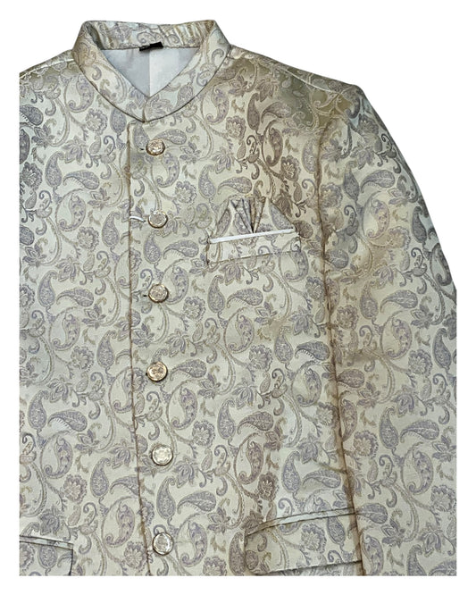 Cream - PREMIUM Slim Fit Mens Contrast Brocade BandhGala / Prince / Chinese Collar Jacket - Fantastic Fit - VNS-JOD7910/1 10VC25