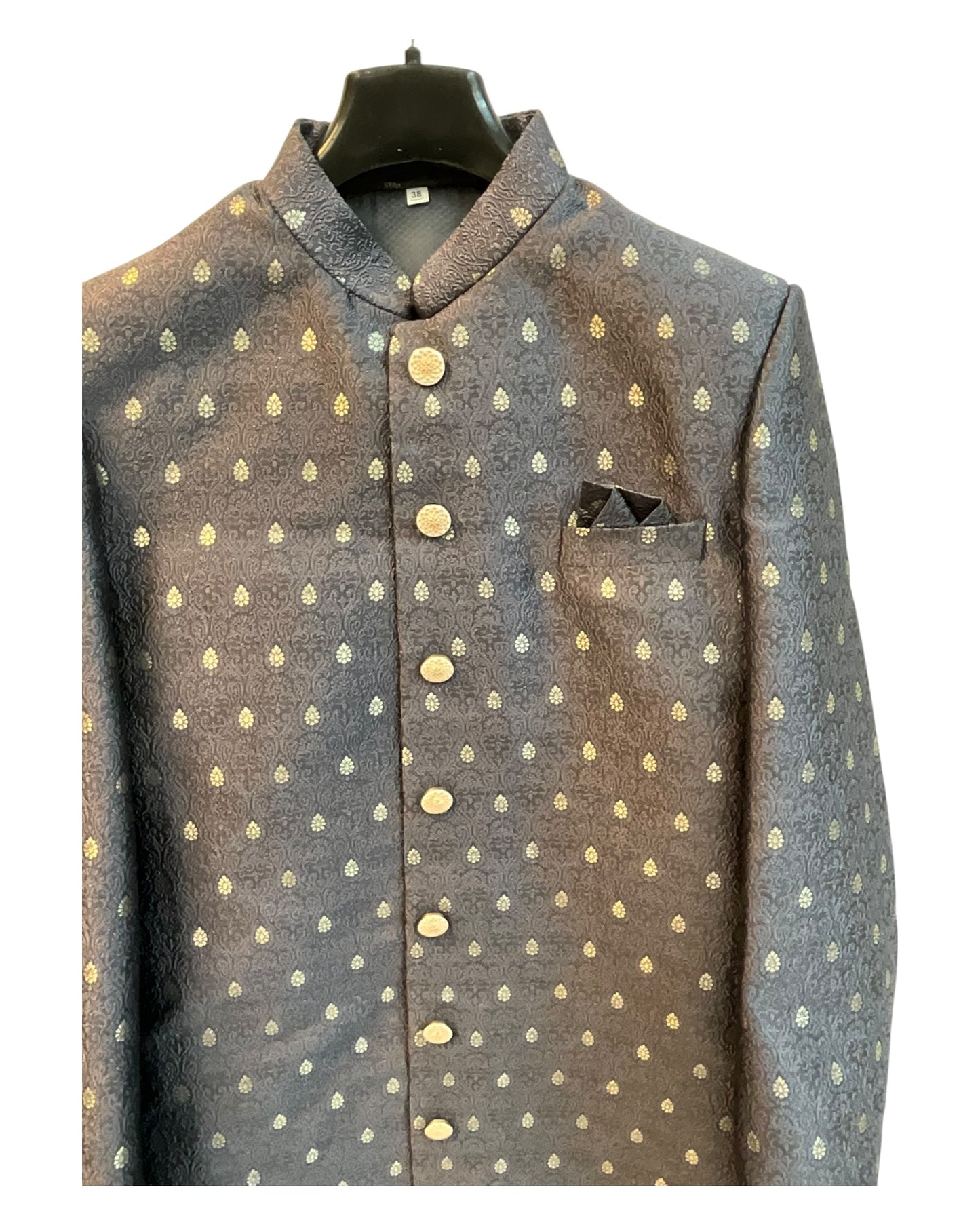 Grey - Classic Banarasi Handloom Brocade Sherwani with Gold Buttons - UK Stock - BS787 08JC25