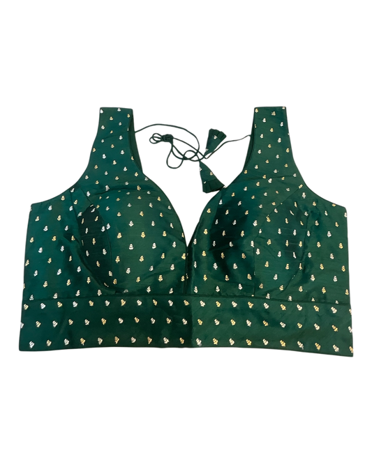 40" / UK 14 - Bottle Green - Silky Designer Saree blouse with cups, Sleeveless - UK Stock - Quick Delivery - RNK - R717 KV