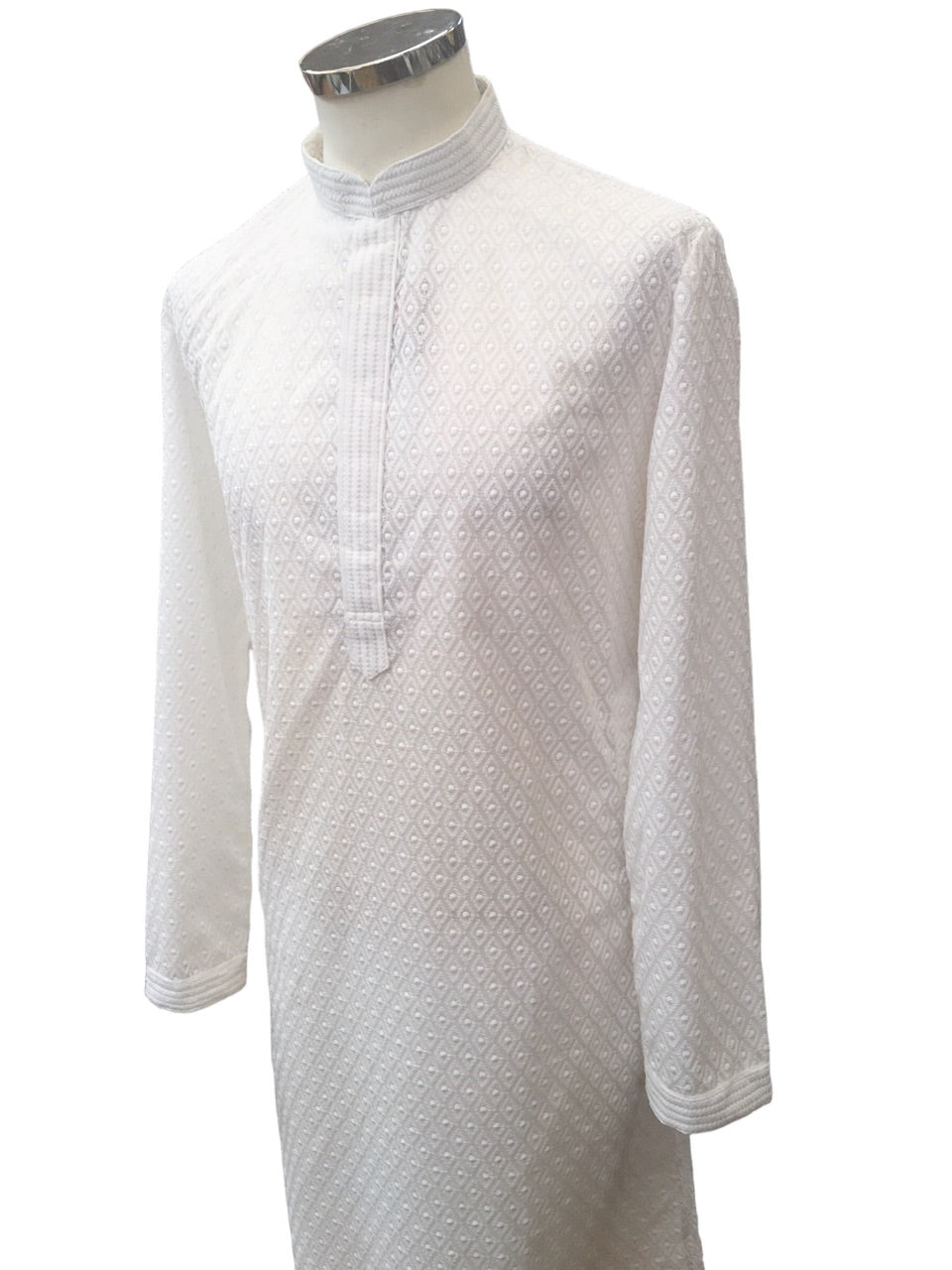 White - Lucknowi Cotton Men's Rich Kurta Set with Straight Pants - Indica KH 0324