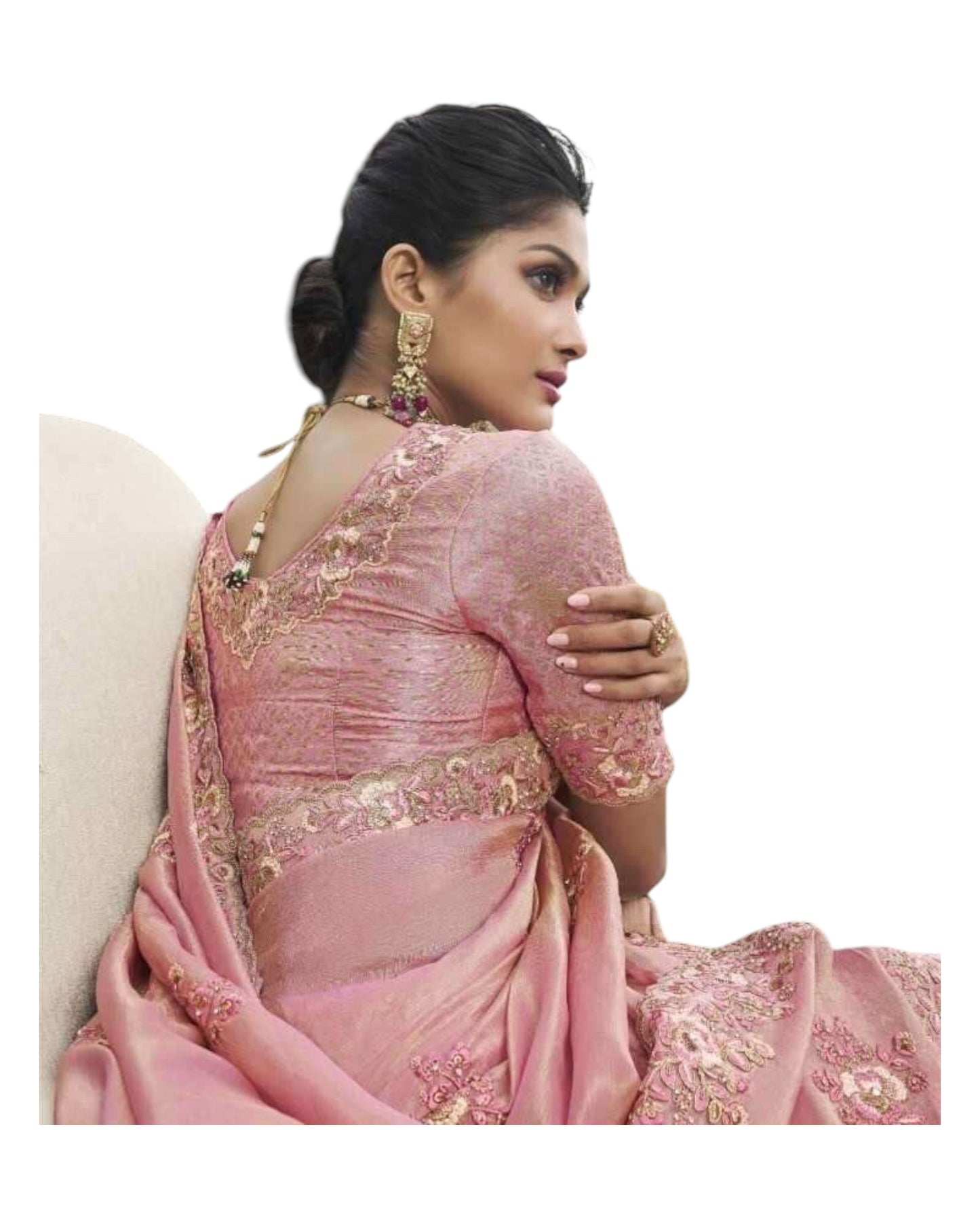 Peach - Handloom - Designer Embroidered Saree with Blouse Piece - SULBRI4012 PY 0425