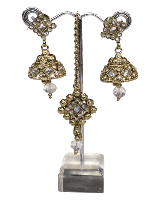 Clear Stone - Small - Antique Gold Finish Necklace Set with Earrings - DAJ533 C 0724