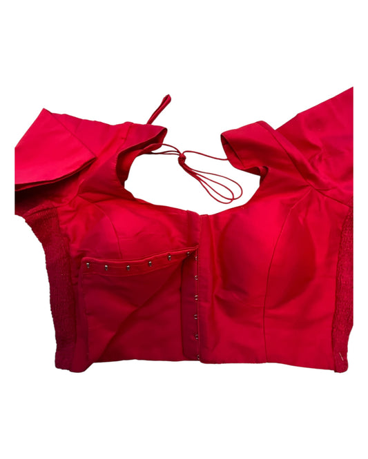 Tomato Pink - HYBRID Silky Saree blouse - With Elastic on both side for Great fit - Size 36",38", 40" S M L - VAM1216 Ap