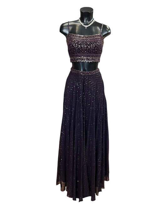 Wine - Designer Ladies Short Top Palazzo Trousers Suit - Size 10 (36") - VMK ARPITA CP