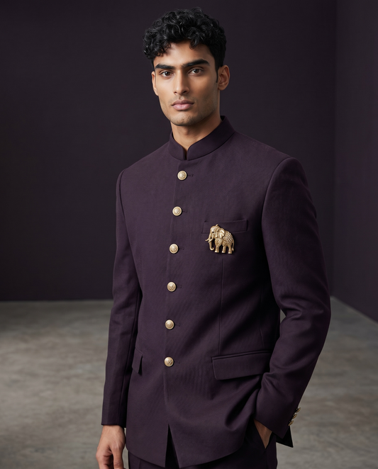 Size 40" Chest - Wine - PREMIUM Slim Fit Mens Jute BandhGala / Prince / Chinese Collar Jacket - Fantastic Fit - CS2603 TH