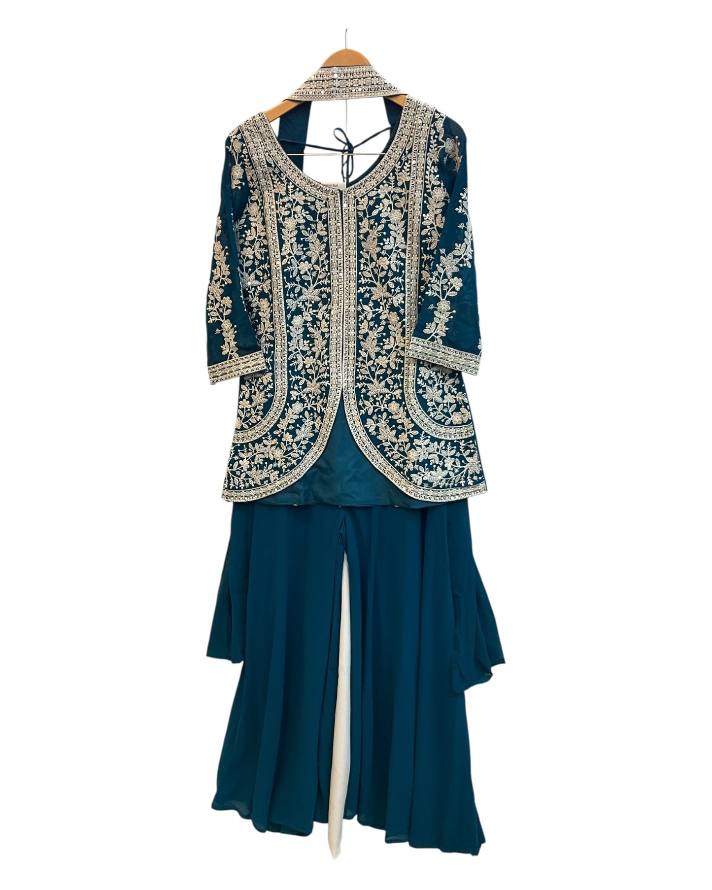 Turquoise Blue - Ladies Medium Length Top Palazzo Trousers Suit - Size 12 (38") - KTC250162 VK
