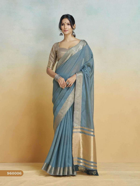 Grey - Handloom -Cotton Silky Banarasi Saree with Blouse Piece - SHISLI960006 10KT25