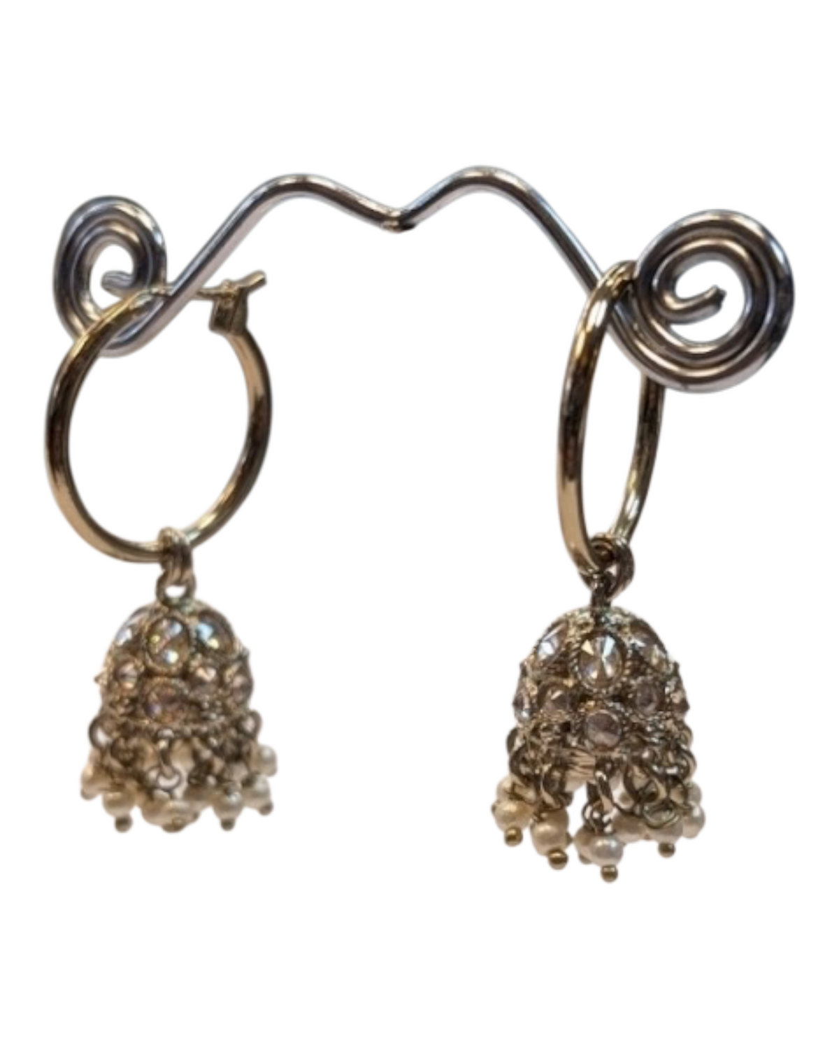 Delicate Kundan & Pearl Hoop Jhumka Earrings - 15BE36 09T26