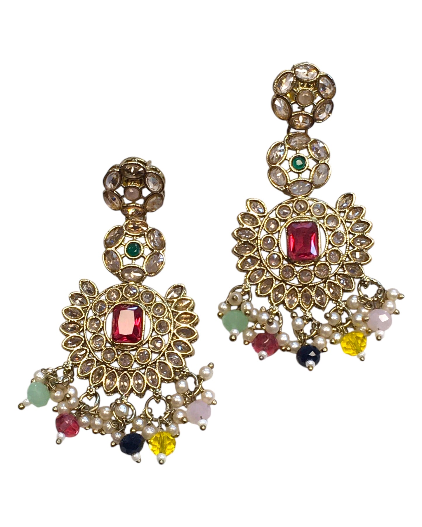Multi - Large - Antique Gold Finish Traditional Earrings - Bollywood - Weddings - PRI1773 11Tp24