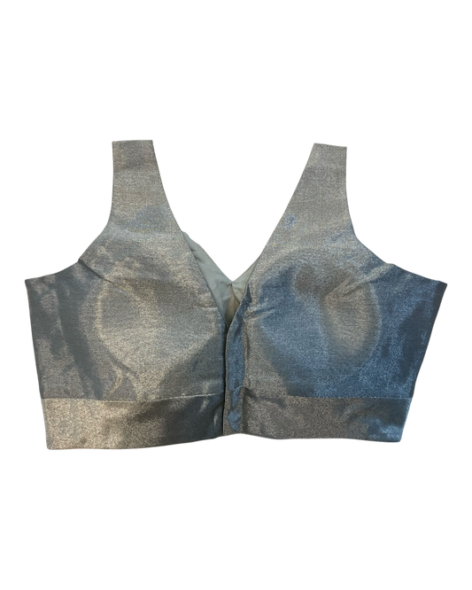 Light Grey / Silver - Silky Saree blouse with cups, Sleeveless - 42" - UK Stock - Quick Delivery - RNK - R722A-KY
